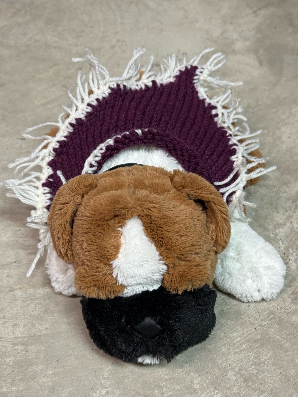 Kids Plush Dog Toy with Purple Knit Cape